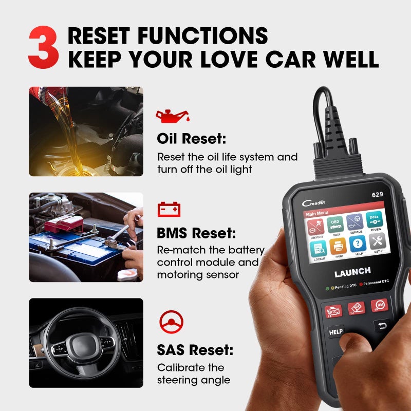 LAUNCH CR629 OBD2 Scanner ABS SRS Scan Tool with Active Test, 3 Service Oil/SAS/BMS Reset Tool, Full OBD2 Functions Car Code Scanner, Lifetime Free Update (More Powerful Than LAUNCH CR529, CRP123X) - Image 4